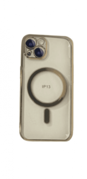 Накладка для iPhone 13 J-Case Magsafe силикон прозрачный золотая рамка