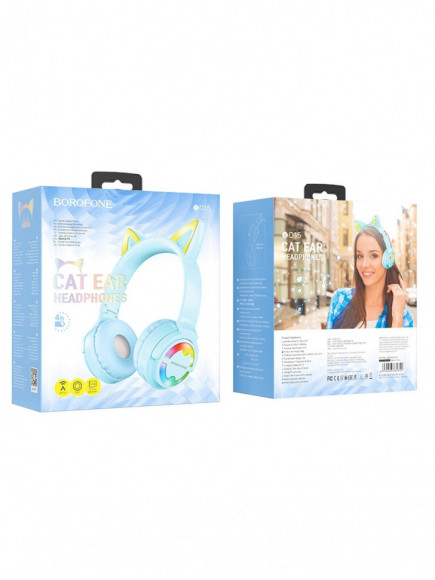Стереонаушники Bluetooth Полноразмерные Borofone B015 Cat Ear синие
