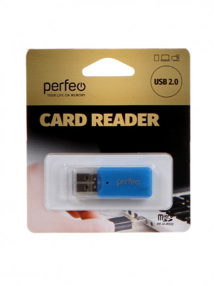 Картридер USB2.0 MicroSD Perfeo (PF-VI-R022) синий