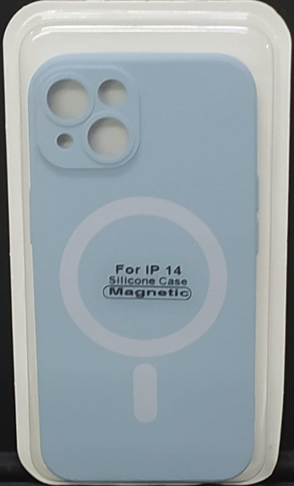 Накладка для iPhone 14 6.1" Magsafe силикон серо-голубая