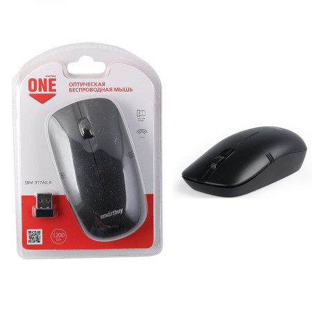 Мышь беспроводная Smartbuy ONE 377AG USB/DPI 1200/3 кнопки/1AA черная (SBM-377AG-K)