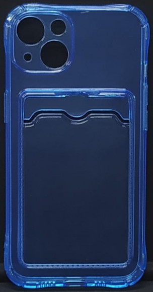 Чехол-накладка силикон с карманом под карту iPhone 14 Plus 6.7" прозрачная синяя