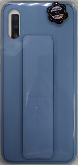 Накладка для Xiaomi Redmi 9A  кожаная с держателем для руки голубой