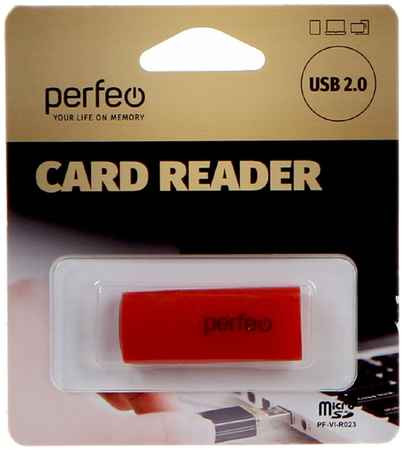Картридер USB2.0 MicroSD Perfeo (PF-VI-R023) красный