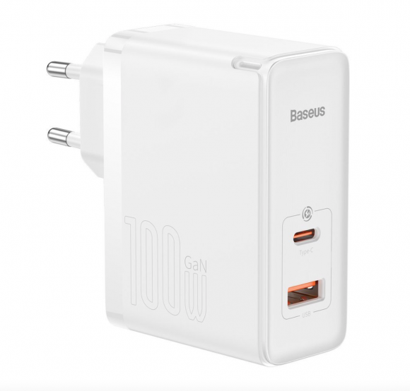 Сетевое зарядное устройство/Быстрая зарядка Baseus GaN5 Pro Fast Charger C+U 100W EU White (Cable Type-C to Type-C 100W(20V/5A) CCGP090202 белое