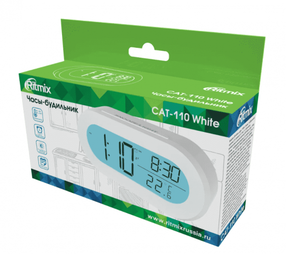 Часы-будильник Ritmix CAT-110 белый