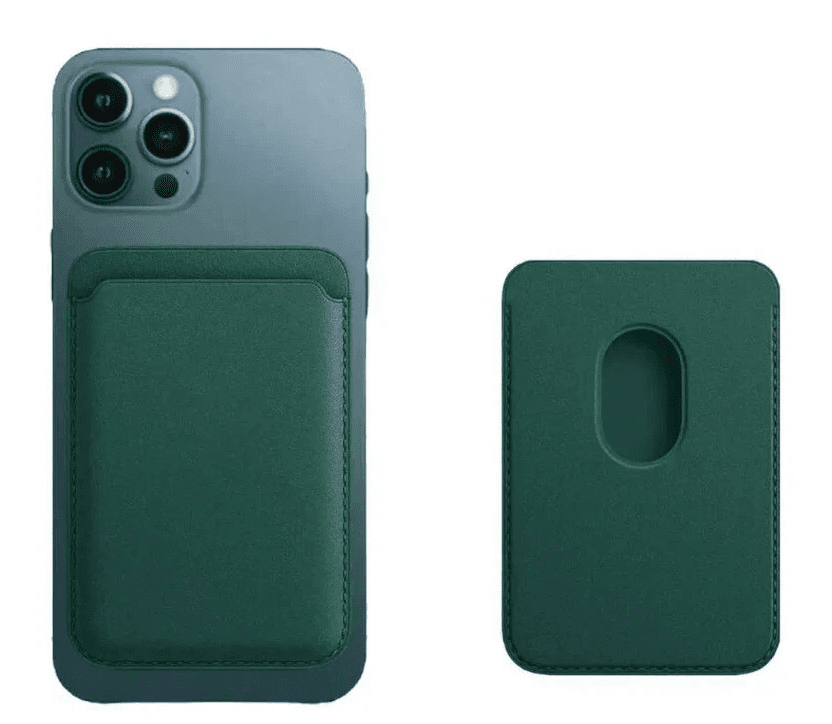 Кожаный чехол-бумажник для карт и визиток MagSafe Leather Wallet для Apple iPhone зелёный