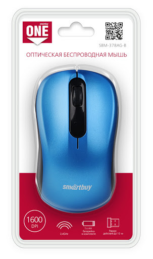 Мышь беспроводная Smartbuy ONE 378AG USB/DPI 1600/3 кнопки/1AA синяя (SBM-378AG-B)