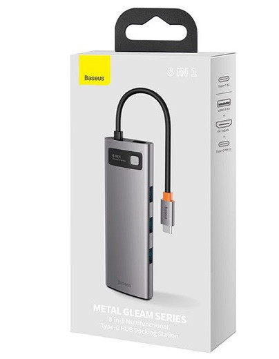 USB-C хаб Baseus Metal Gleam 11в1 3USB/2HDMI/USB-C/MicroSD/TF/RJ45/VGA/AUX (CAHUB-CT0G) серый