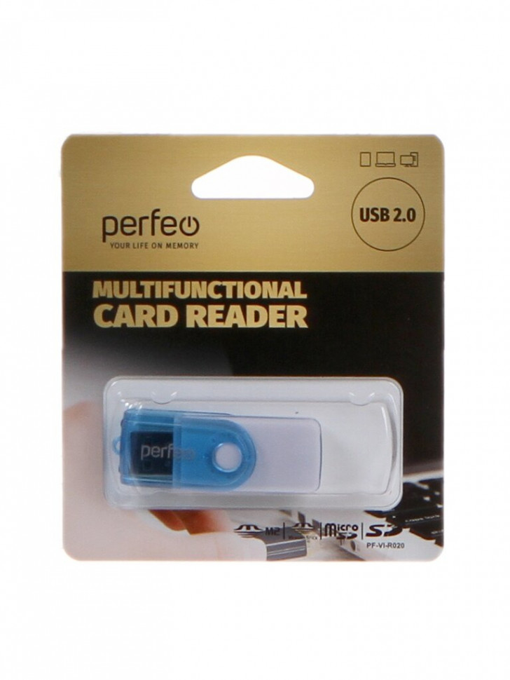 Картридер USB2.0 MicroSD/SD/MMC/MS/M2 Perfeo (PF-VI-R020) синий