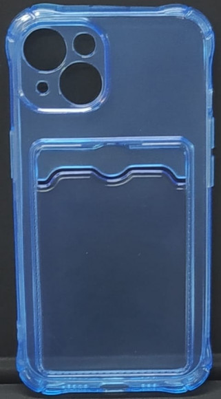 Чехол-накладка силикон с карманом под карту iPhone 14 6.1" прозрачная синяя