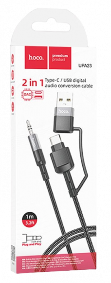 Аудиокабель Hoco UPA23 AUX 3,5мм на Type-C/USB 1м черный