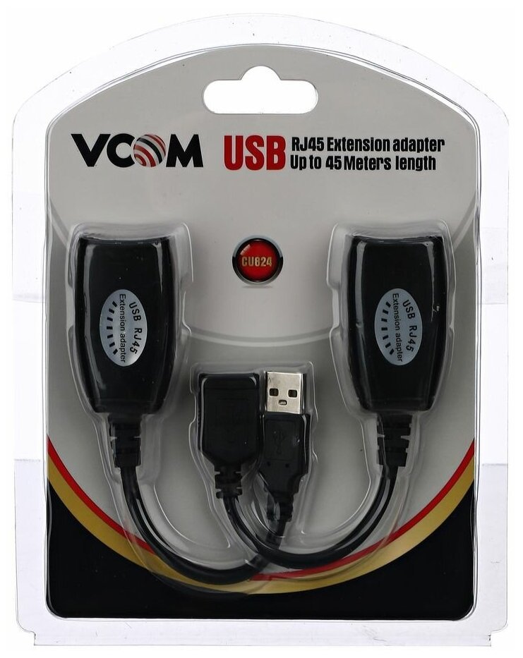 Адаптер-удлинитель VCOM RJ45/USB (мама)-RJ45/USB (папа) до 45 метров