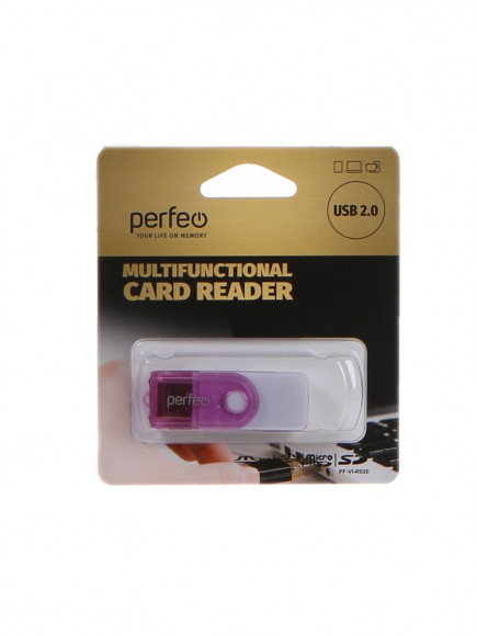 Картридер USB2.0 MicroSD/SD/MMC/MS/M2 Perfeo (PF-VI-R020) фиолетовый