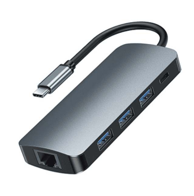 USB-C хаб Remax RU-U91 Retor series 9в1 3USB/HDMI/USB-C/MicroSD/TF/RJ45/VGA/AUX серый