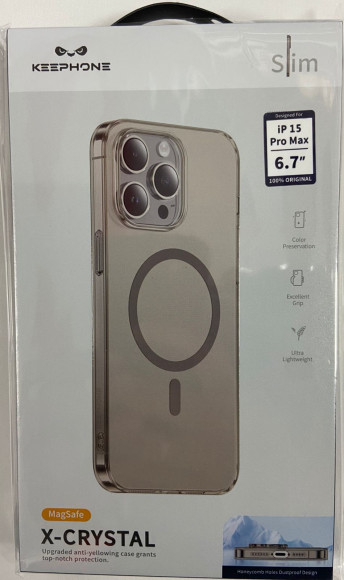Накладка для i-Phone 15 Pro Max Keephone X-Crystal Magsafe Titan прозрачный