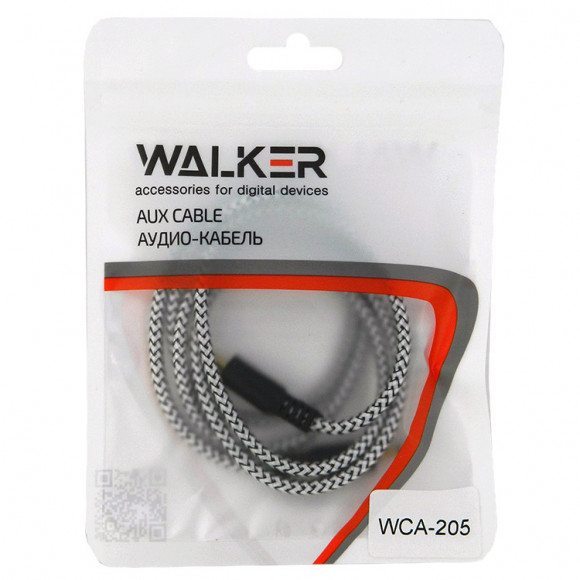 Аудиокабель AUX 3,5mm Walker WCA205 круглый полиуретановая обмотка черно-белый
