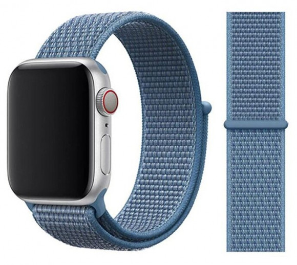 Сменный браслет металлический для Apple Watch 38-40mm ткань липучка синий