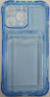 Чехол-накладка силикон тонкий с карманом под карту iPhone 13 Pro 6.1" прозрачная синяя