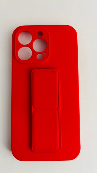 Накладка для iPhone 13 Pro 6.1" кожаная с держателем для руки красная