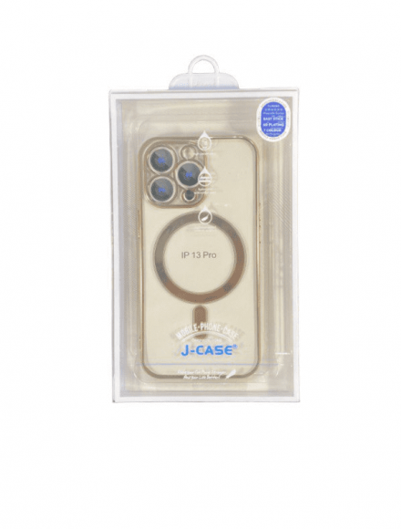 Накладка для iPhone 13 Pro J-Case Magsafe силикон прозрачный золотая рамка