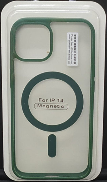 Накладка для iPhone 14 6.1" Magsafe силикон прозрачный бока зеленая