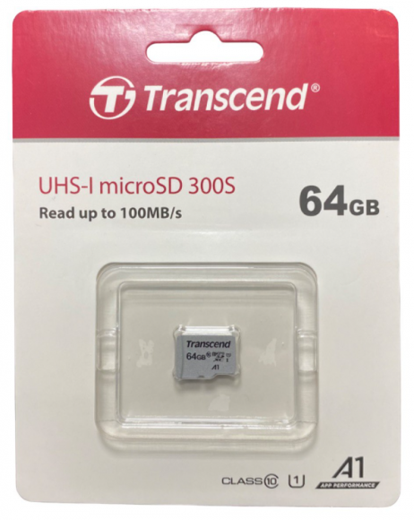 micro SDHC карта памяти Transcend 300S 64GB Class 10 UHS-I U1 100MB/s без адап