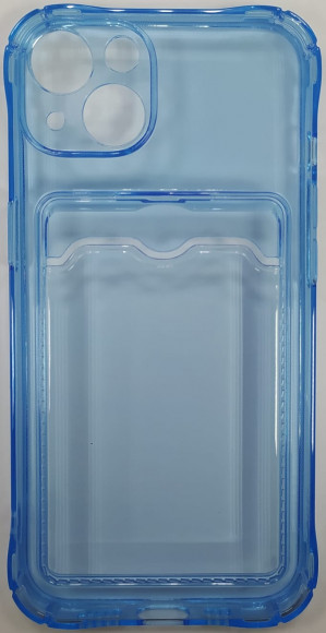 Чехол-накладка силикон тонкий с карманом под карту iPhone 13 6.1" прозрачная синяя