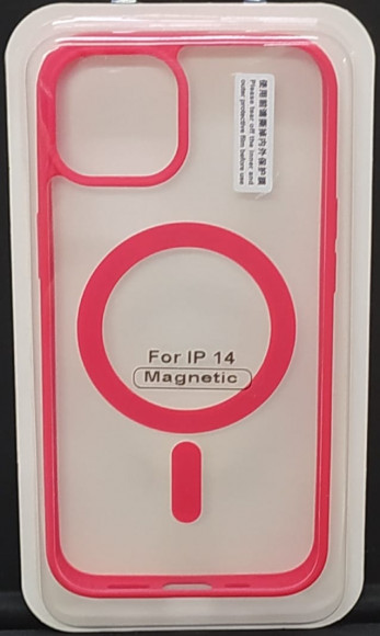 Накладка для iPhone 14 6.1" Magsafe силикон прозрачный бока красная