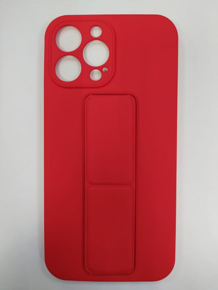 Накладка для iPhone 13 Pro Max 6.7" кожаная с держателем для руки красная