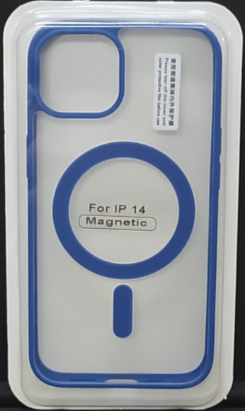 Накладка для iPhone 14 6.1" Magsafe силикон прозрачный бока синяя