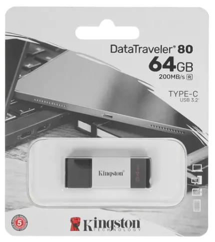 3.0/3.2 USB флеш накопитель Kingston 64GB (DT80/64GB) черный/серебро