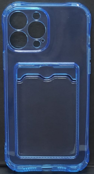 Чехол-накладка силикон тонкий с карманом под карту iPhone 12 Pro Max 6.7" прозрачная синяя