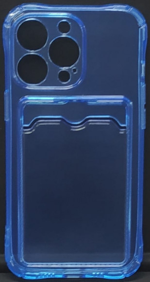 Чехол-накладка силикон тонкий с карманом под карту iPhone 12 Pro 6.1" прозрачная синяя