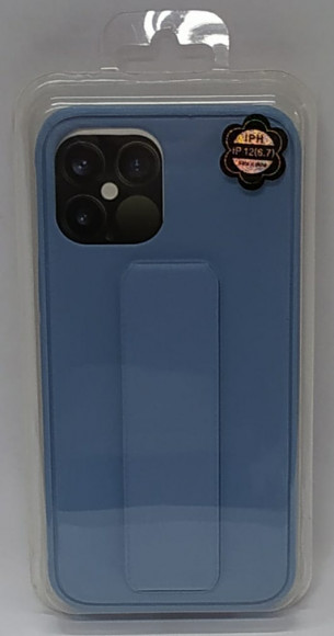 Накладка для iPhone 12 Pro Max 6.7" кожаная с держателем для руки голубая