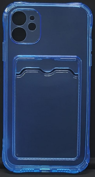 Чехол-накладка силикон тонкий с карманом под карту iPhone 11 6.1" прозрачная синяя