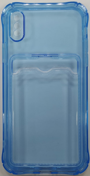 Чехол-накладка силикон тонкий с карманом под карту iPhone X/Xs прозрачная синяя