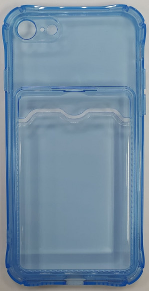 Чехол-накладка силикон тонкий с карманом под карту iPhone 7/8 прозрачная синяя