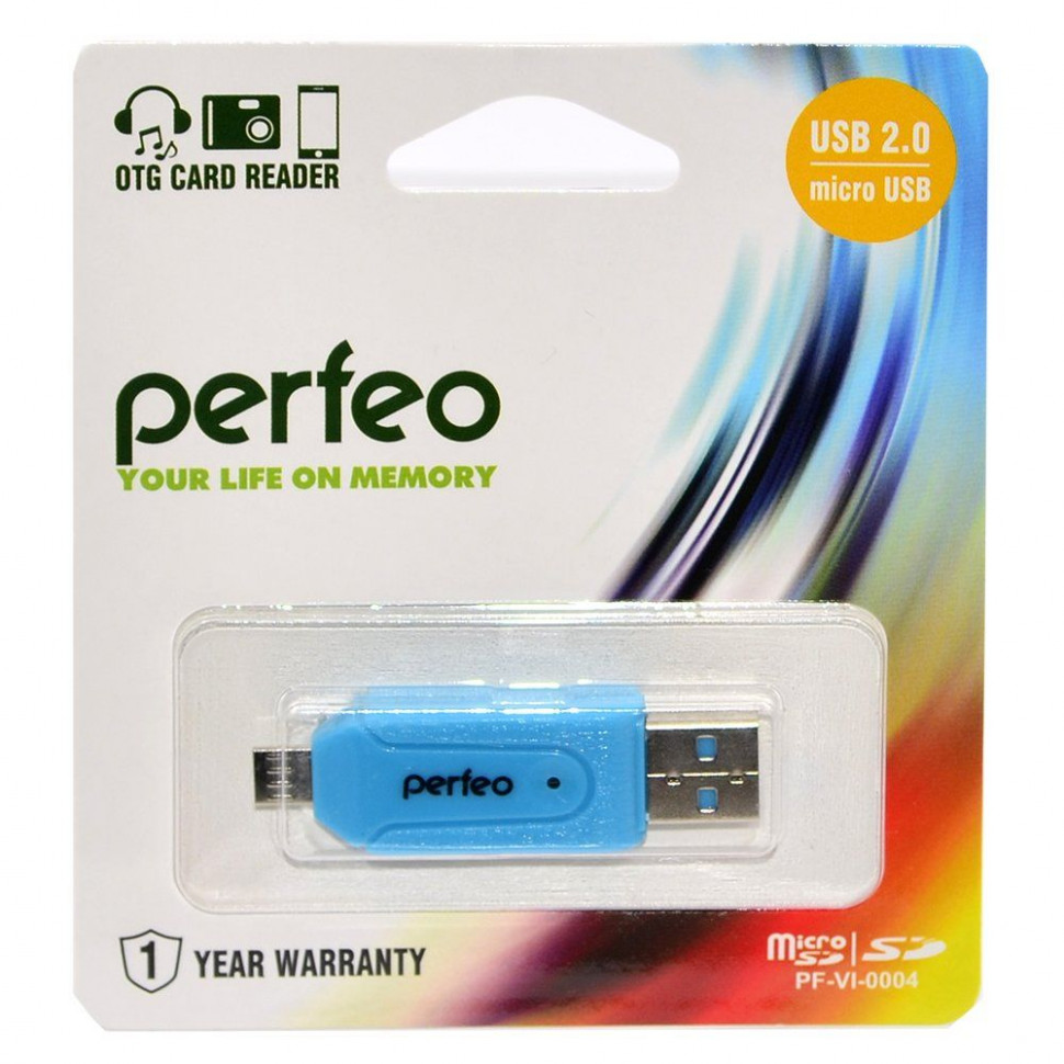 Картридер USB3.0 MicroSD/SD/MMC/MS/M2 + Micro OTG Perfeo (PF-VI-O004) синий