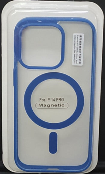 Накладка для iPhone 14 Pro 6.1" Magsafe силикон прозрачный бока синяя