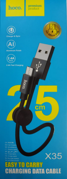 Usb Кабель-зарядка Micro Hoco X35 Premium 2.4A 25см в нейлоновой оплетке черный