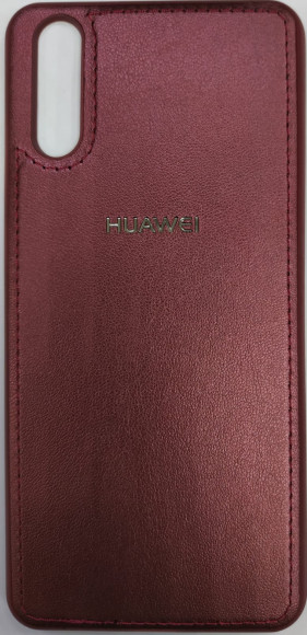 Накладка для Huawei P20 силиконовая кожзам с логотипом бордовый