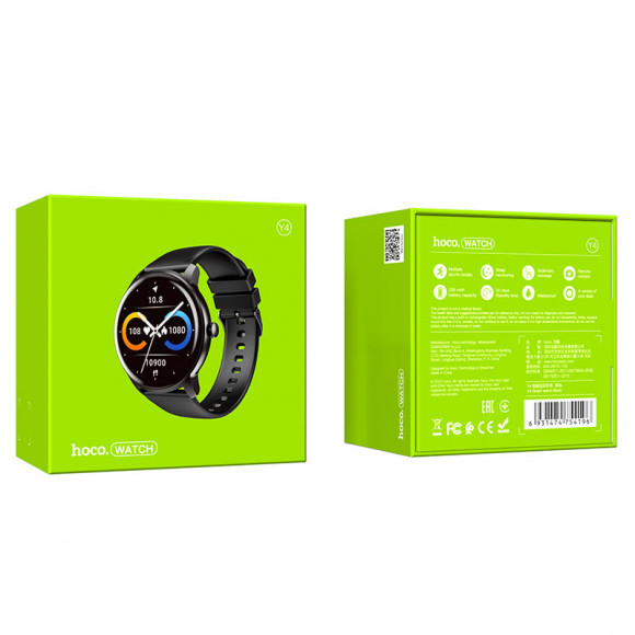 Смарт-часы Hoco Y4 Smart Watch 1.28"/240х240/220mAh/72ч/BT5.0 черные