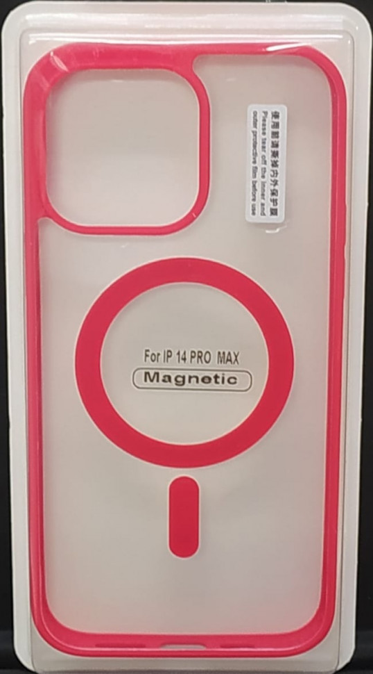 Накладка для iPhone 14 Pro Max 6.7" Magsafe силикон прозрачный бока красная
