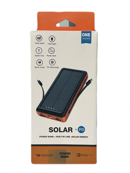 Powerbank с солнечной батареей Solar Powerbank 2USB/1USB-C/кабель Type-C и Lightning 2A оранжевый