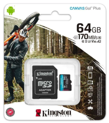 micro SDXC карта памяти Kingston 64GB Class10 170R A2 U3 V30 Canvas Go Plus c адапт..(SDCG3/64GB)
