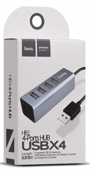 USB2.0 хаб Hoco HB1 4 порта серебристый