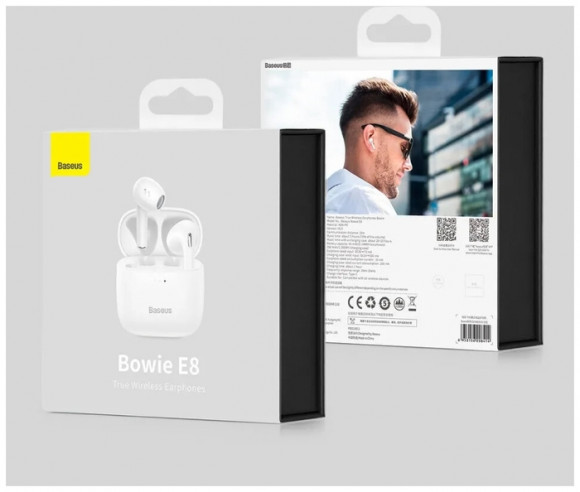 Мобильная Bluetooth-гарнитура Baseus Bowie E8 BT5.0/40mAh (350mAh)/5ч (NGE8-02) белая