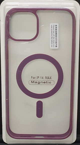Накладка для iPhone 14 Max 6.7" Magsafe силикон прозрачный бока бордовая