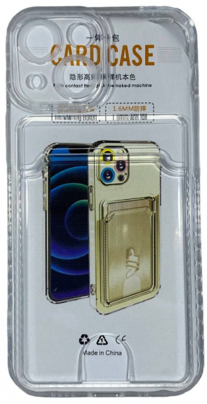 Чехол-накладка силикон тонкий с карманом под карту iPhone 12 Mini 5.8" прозрачная